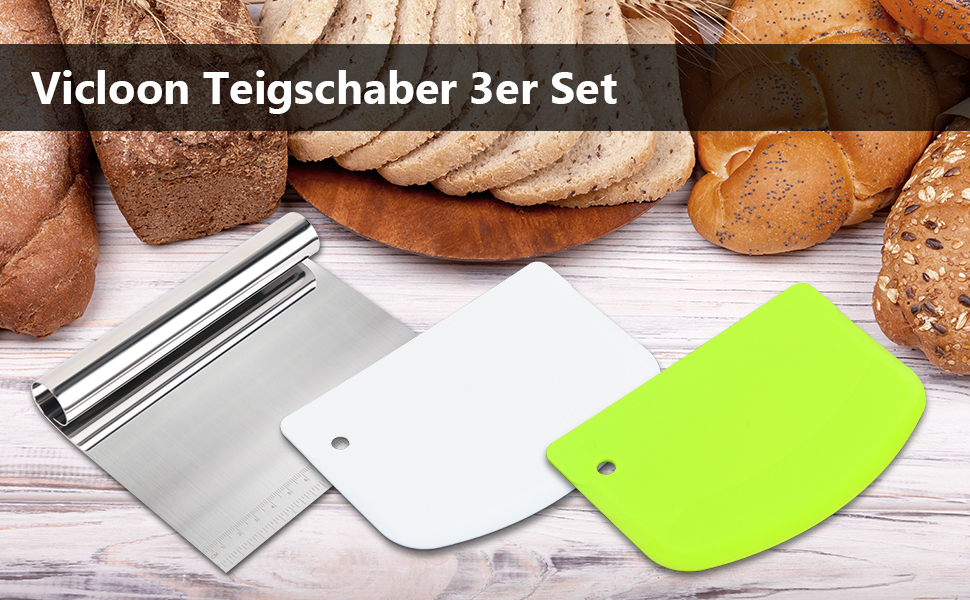 Набір карт для тіста Vicloon (3 шт.) з нержавіючої сталі, картки для розкачування тіста, скребки для тіста, для тортів, піци, хліба, кухонні аксесуари, сріблясті