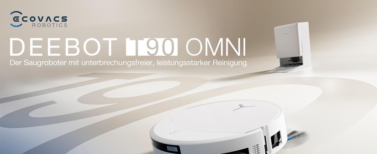Робот-пилосос з функцією вологого прибирання ECOVACS T90 PRO Omni, 30 000 Па, PowerBoost, матовий білий