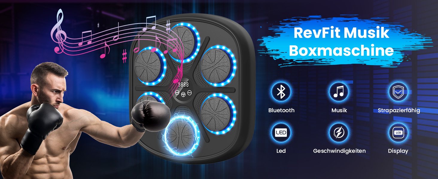 Електронна боксерська машина RevFit з LED-підсвіткою, Bluetooth, 9 режимів швидкості та режим підрахунку ударів, для дітей та дорослих, 45 см