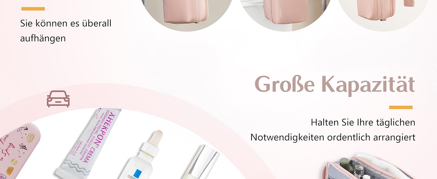 Чоловіча дорожня косметичка Kulturbeutel, водонепроникна, легка, з двома блискавками (Рожева)