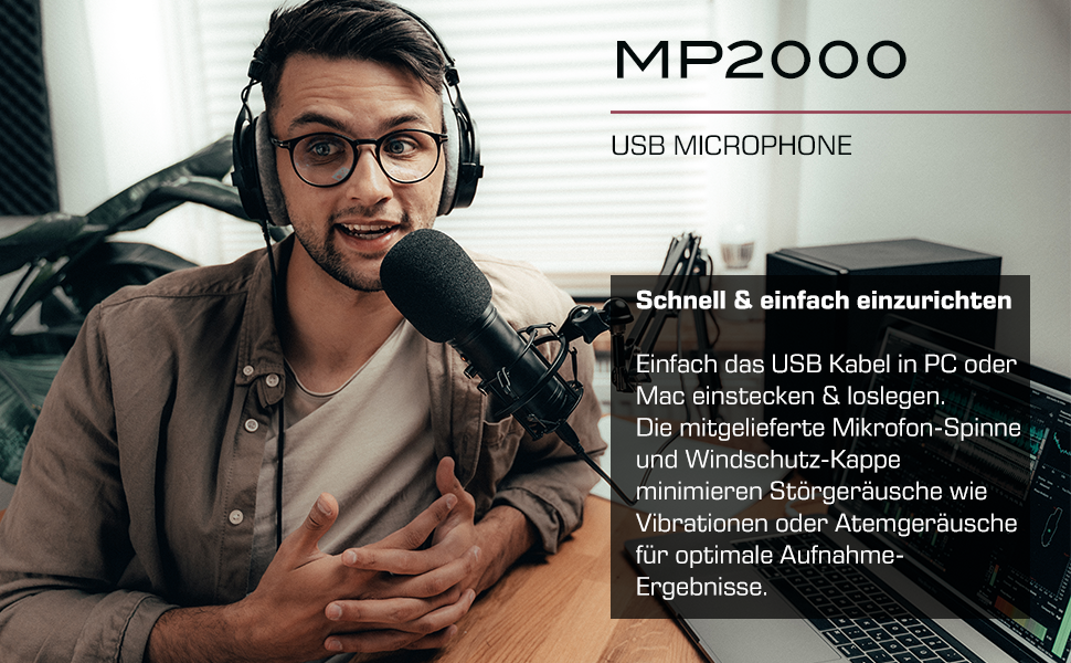 USB мікрофон DOCKIN® MP2000 для ПК, геймінгу, подкастів та стрімінгу - мікрофон з USB для запису звуку з важким штативом. Якість звуку 130dB.