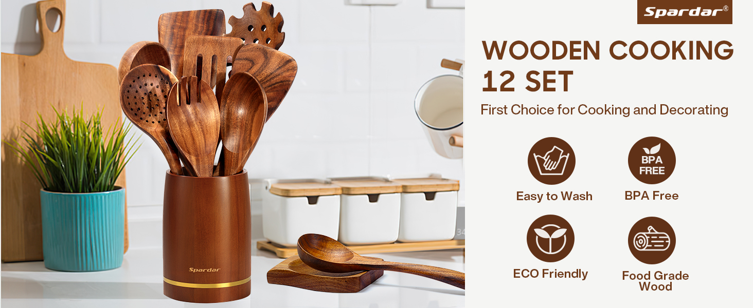 Набір дерев'яних лопаток для приготування їжі Spardar (7 шт.) - оранжево-коричневий