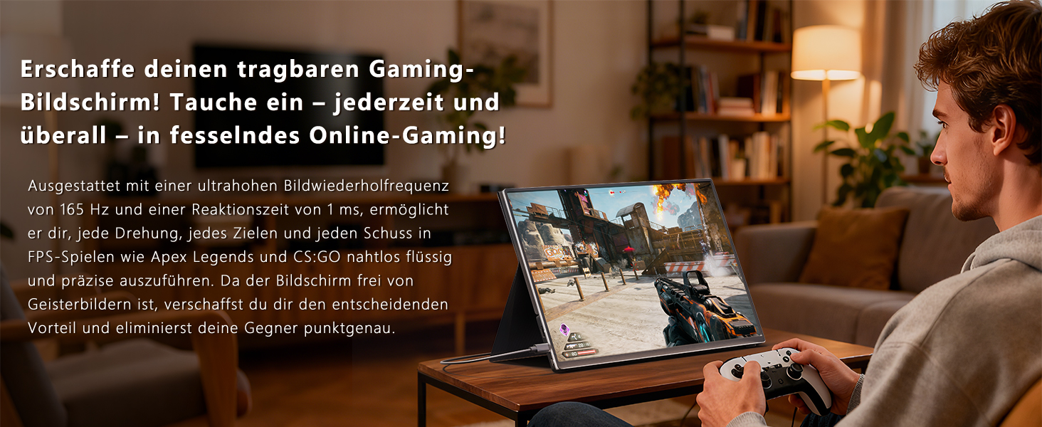 Портативний монітор 16 дюймів 1200P 165Hz 450Nits 100% sRGB з Smart Cover, для ноутбука PC Xbox PS4 PS5 Switch, чорний