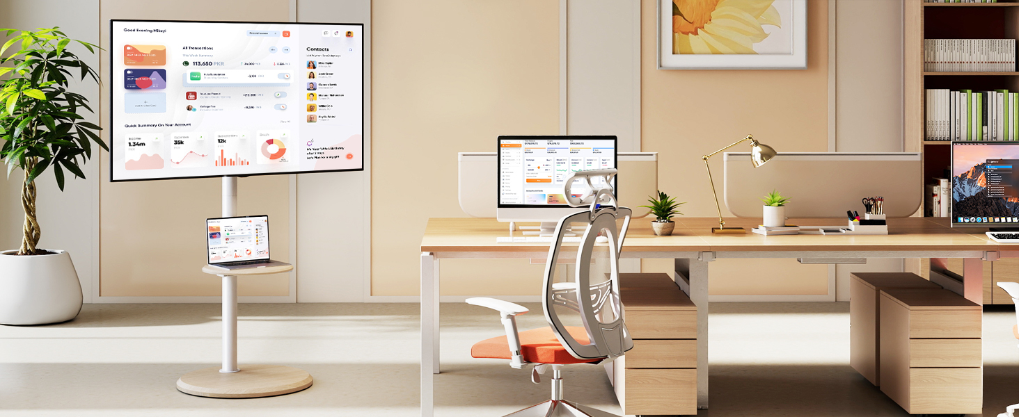 Підставка для телевізора RFIVER мобільна з роликами, біла, 32-65 дюймів, з поличкою, регульована висота та нахил, до 40 кг, VESA 400x400 мм