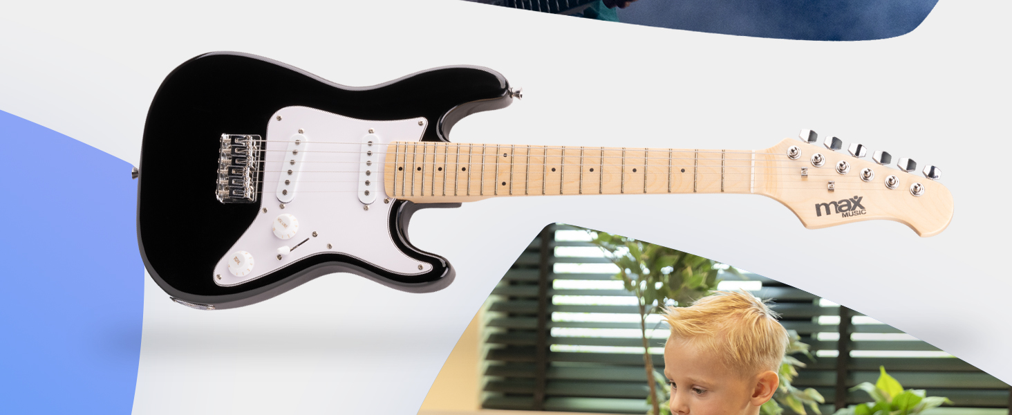 Електрогітара Max GigKit 4/4: Комплект з підсилювачем, аксесуарами та чохлом (Чорний, для дітей)