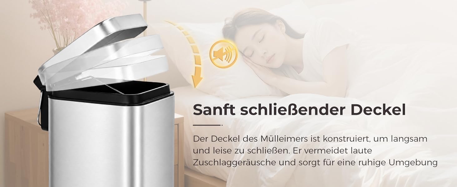 Сміттєвий кошик для ванної кімнати з педаллю та Soft-Close кришкою, 5 л, нержавіюча сталь, чорний
