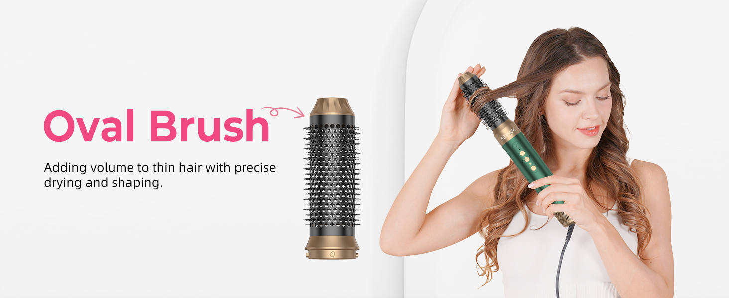 Airstyler Pro 7-в-1: Фен-щітка, плойка, випрямляч, стайлер для волосся Atopskins, 11000 обертів, з насадкою-дифузором, для створення об'єму, локонів та випрямлення, зелено-золотий