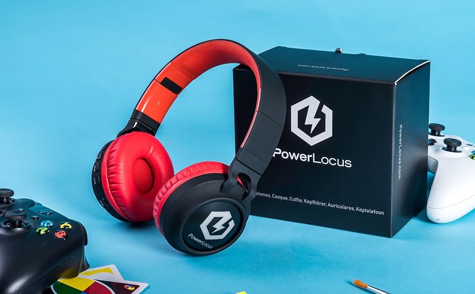 Дитячі навушники PowerLocus Bluetooth Over-Ear з обмеженням гучності 85dB, LED-підсвічуванням, складні, HD Stereo, з мікрофоном для телефону, планшета, ПК, TV (Червоний)
