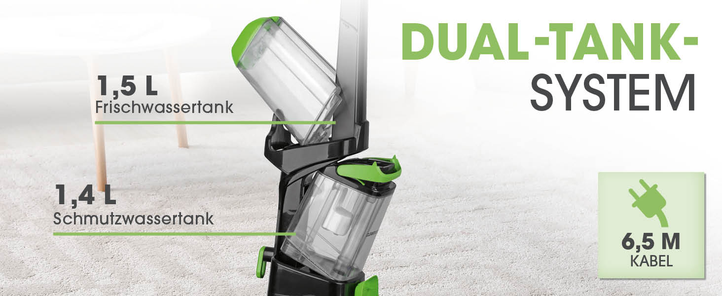 CLEANmaxx Апарат для чищення килимів 3-в-1: миття, чистка, всмоктування | Мийний пилосос з вібраційними щітками та боковими щітками | Для чистоти на практично будь-якому килимі (AquaStream Plus)