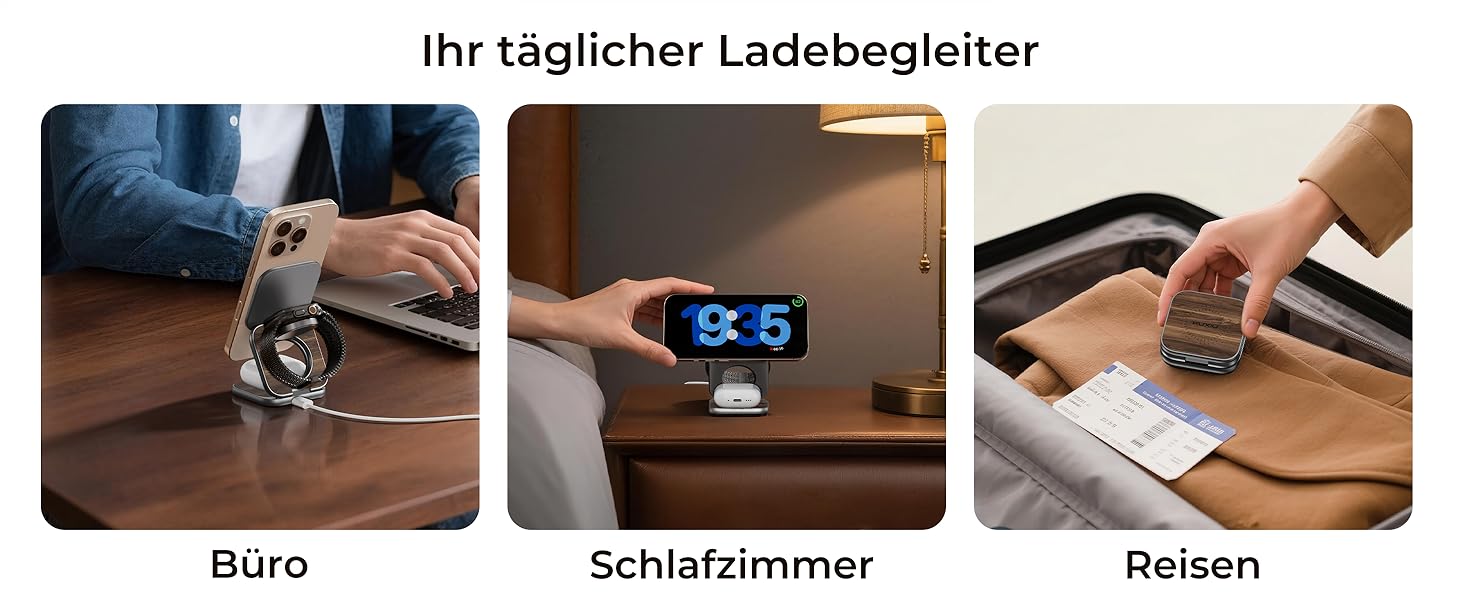 Бездротова зарядна станція KU XIU X40 Turbo Qi2.2 25W 3-в-1 для iPhone 17/16/15/14/13/12, Apple Watch, AirPods. Алюмінієвий адаптер GaN 45W, дерев'яна текстура