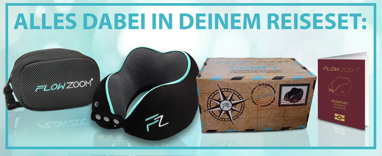 Подушка для шиї FLOWZOOM Comfy - для подорожей літаком та автомобілем. Регульована подушка з піною з пам'яті з підтримкою 360°, м'яка дихаюча обкладинка, транспортна сумка. Колір: сірий (Comfy - чорний)