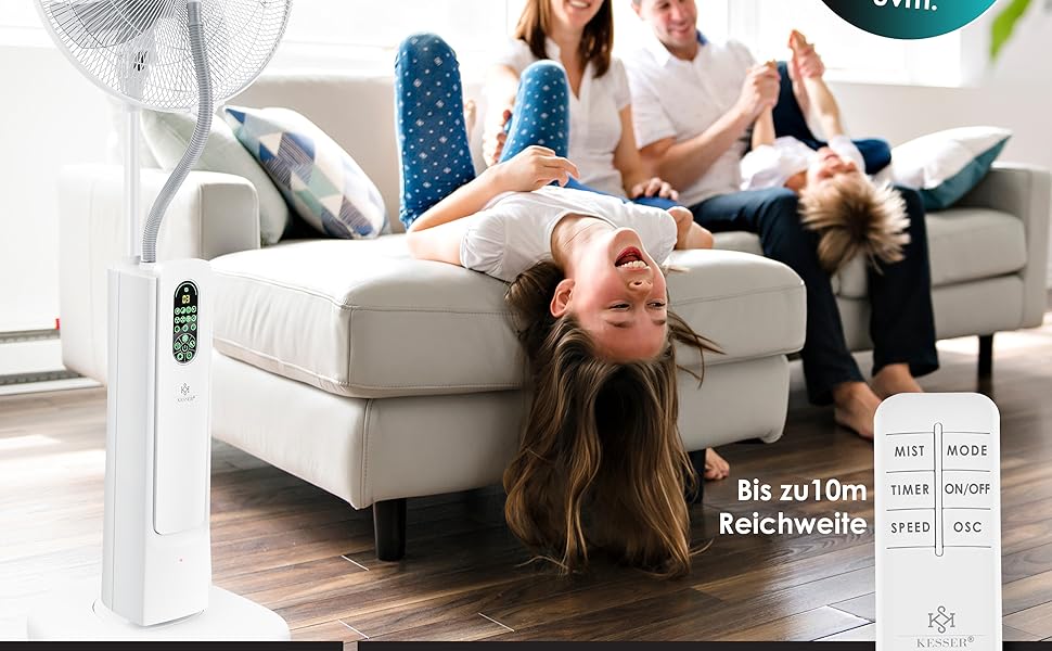 Настільний вентилятор KESSER Frosty з водяним охолодженням та ультразвуковим зволожувачем, з пультом ДУ та таймером, білий