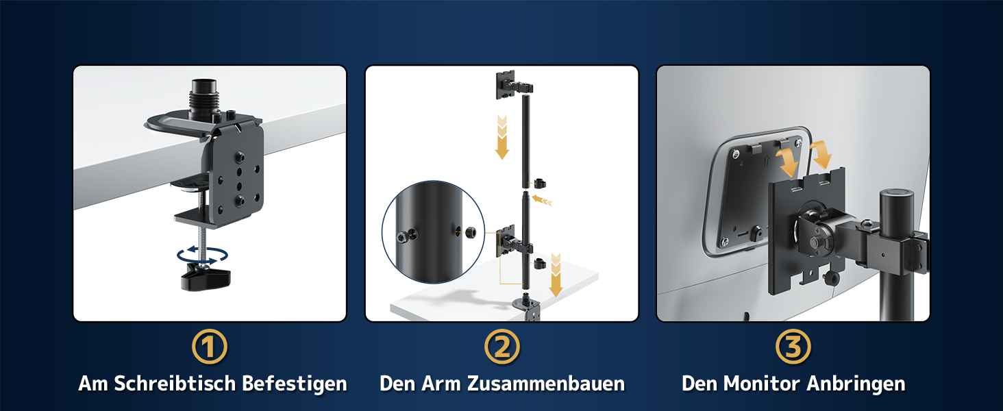 Кріплення для монітора 2 шт. один над одним, 17-49 дюймів, плоскі та вигнуті екрани, вертикальне кріплення, регулювання висоти, 20 кг на кріплення, VESA 75/100 мм, чорний