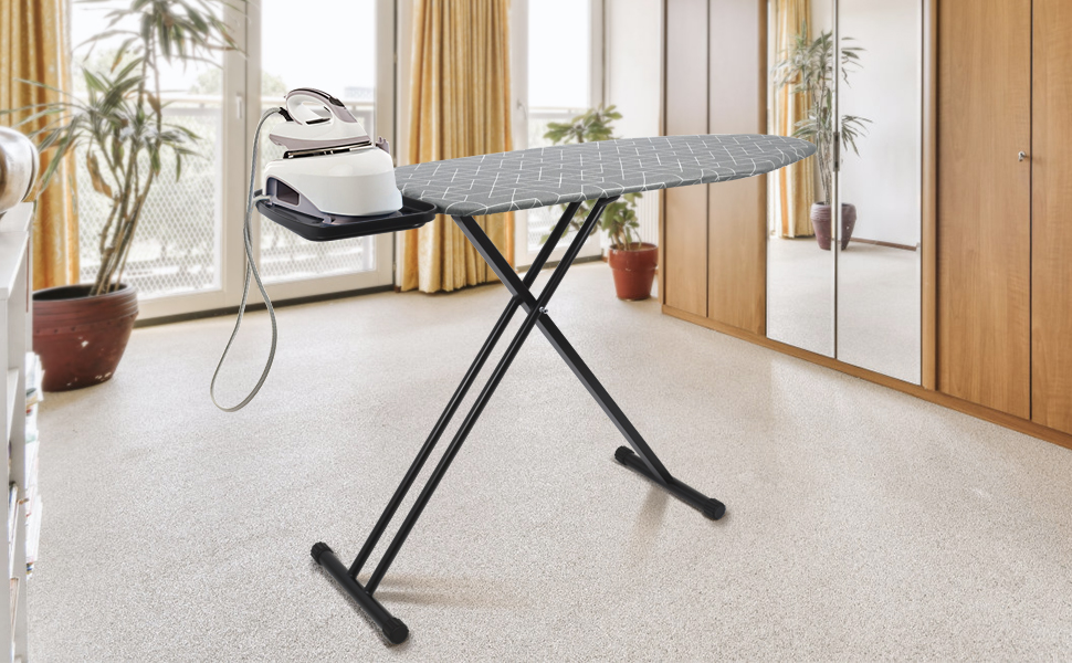 Прасувальна дошка Duwee Extra велика з парогенератором, термостійкий чохол з товстим двошаровим наповнювачем, регульована висота, міцні стабільні ніжки та складана, 122 x 43 см, сіра