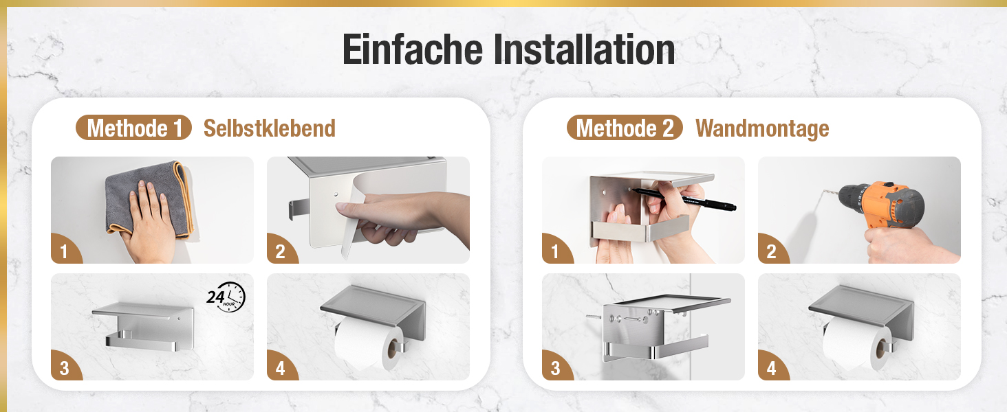 Тримач туалетного паперу HITSLAM без свердління, нержавіюча сталь з полицею, самоклеючий, для ванної кімнати