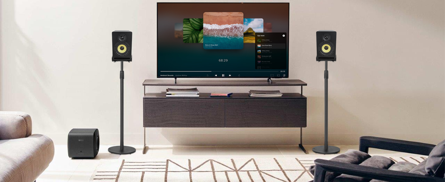 Підставка для колонок, 2 шт., регульована висота 86–127 см, з кабельною організацією, для невеликих колонок, вантажопідйомність 3.6 кг