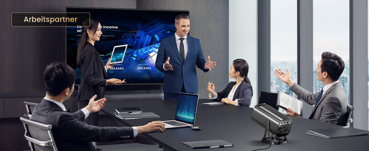 Міні проєктор Beamer 4K 1080p з Android 12.0, WiFi 6, Bluetooth 5.4, 22000 люмен, автокорекція трапецеїдальних спотворень, поворот 270°, підключення PC/HDMI/USB/TF, сірий