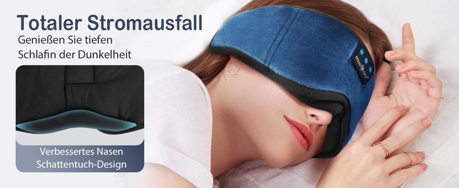 Маска для сну з навушниками Musicozy 3D Bluetooth, повна затемнення, для сну, подорожей, відпочинку, медитації (Цянова)