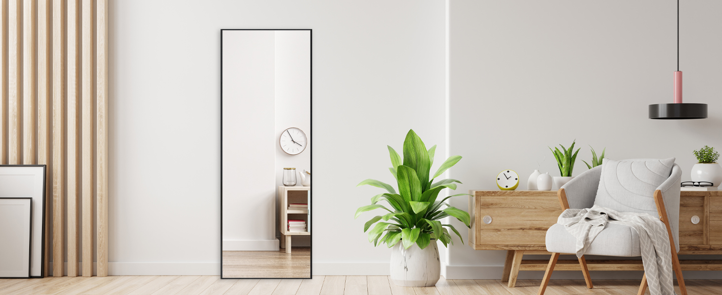 Large Standing Mirror with Black Metal Frame