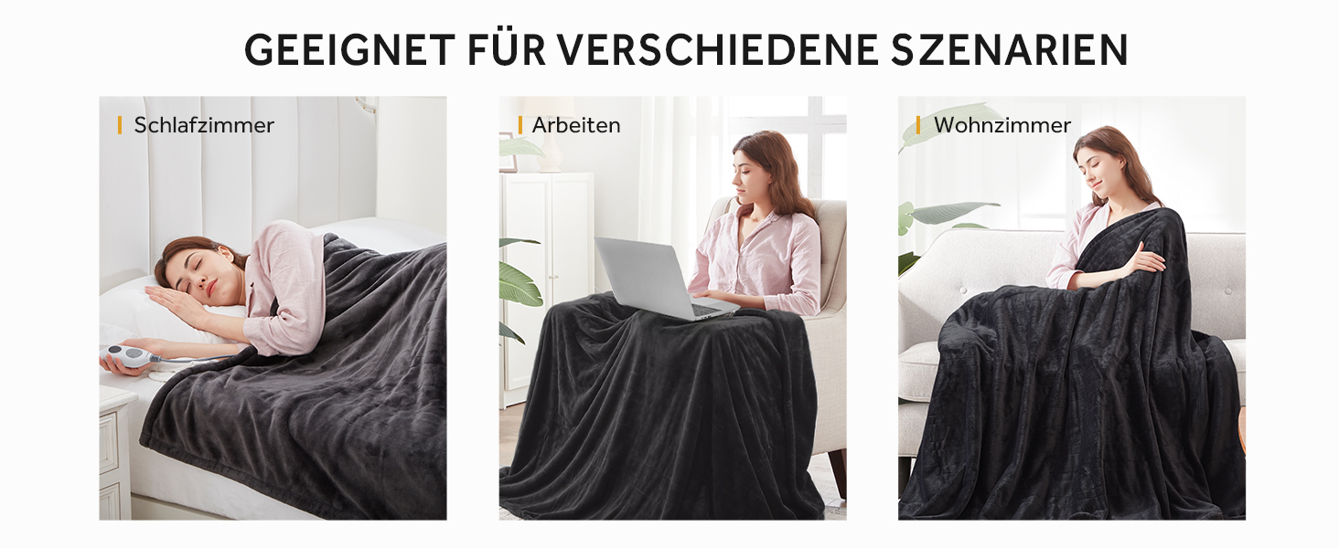 Електрична ковдра Warmrest, фланель, 130x180 см, 6 температурних режимів, таймер 1-10 год, автовимкнення та захист від перегріву, можна прати, сірий колір