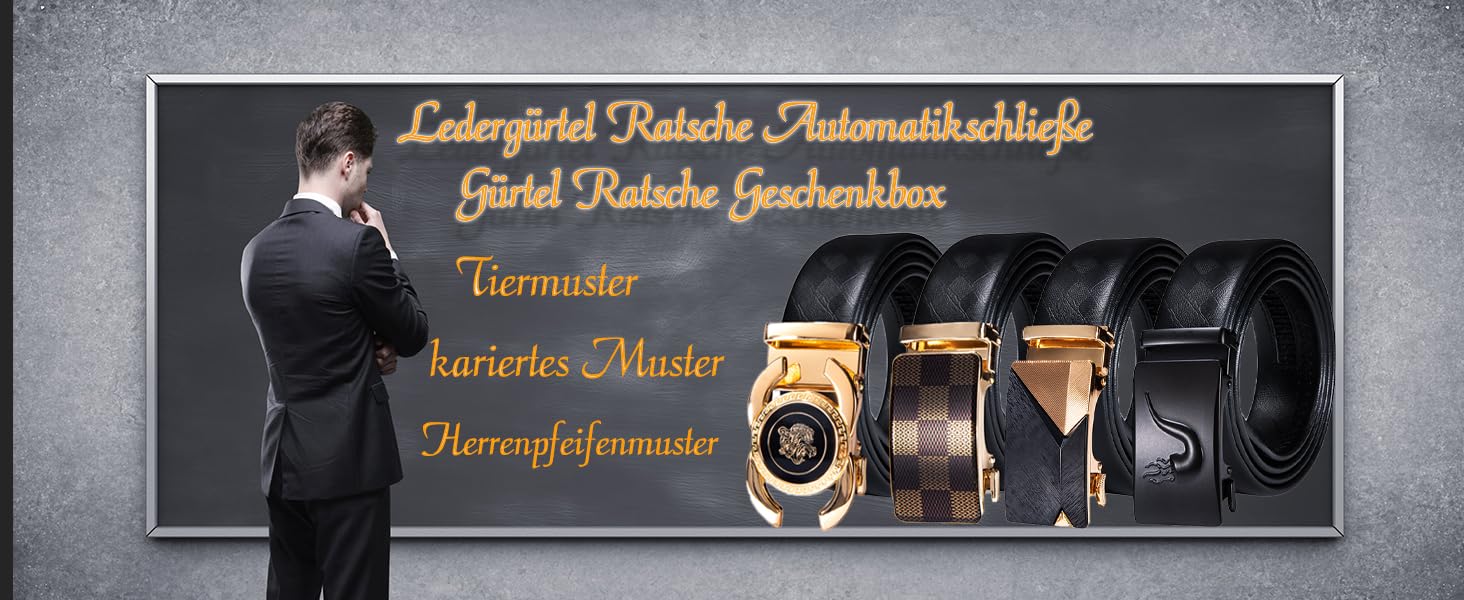 Чоловічий шкіряний ремінь Barry.Wang чорного кольору з автоматичною пряжкою (3 позиції), регульований бізнес-пояс, довжина 130 см, у подарунковій коробці