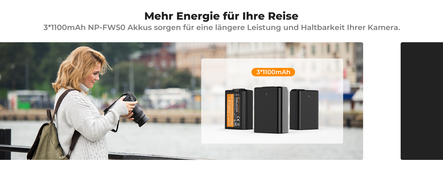 Акумулятор K&F Concept NP-FW50 1100mAh (3 шт.) з трьохслотним LCD зарядним пристроєм для Sony ZV-E10, Alpha A6000, A6300, A6400, A6500, A5000, A5100, a7, a7II, a7R, a7RII, a7S, a7SII