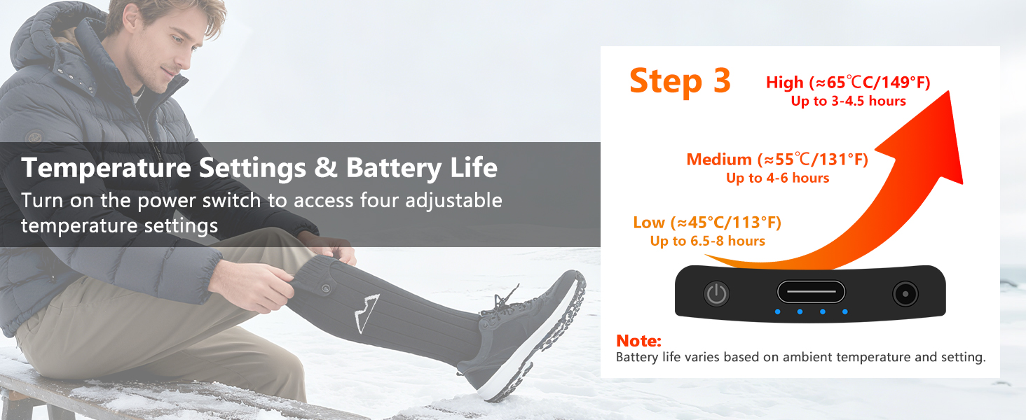 Гріючі шкарпетки з акумулятором для чоловіків та жінок, машинного прання, ідеально підходять для полювання, катання на лижах, піших прогулянок (KomfortPlus Pro Schwarz, Y-08)