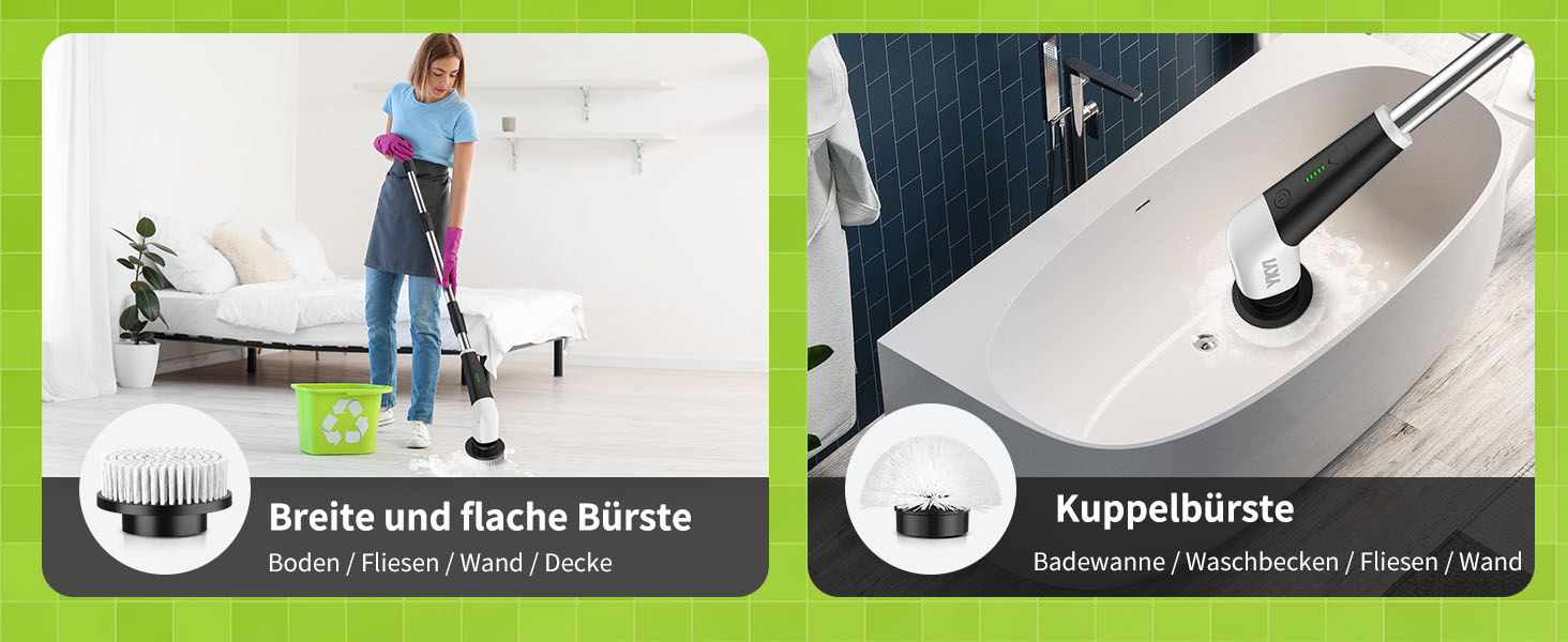 Електрична щітка для прибирання YKYI з 8 насадок, водонепроникна IPX7, для ванної, підлоги, кухні (біла)