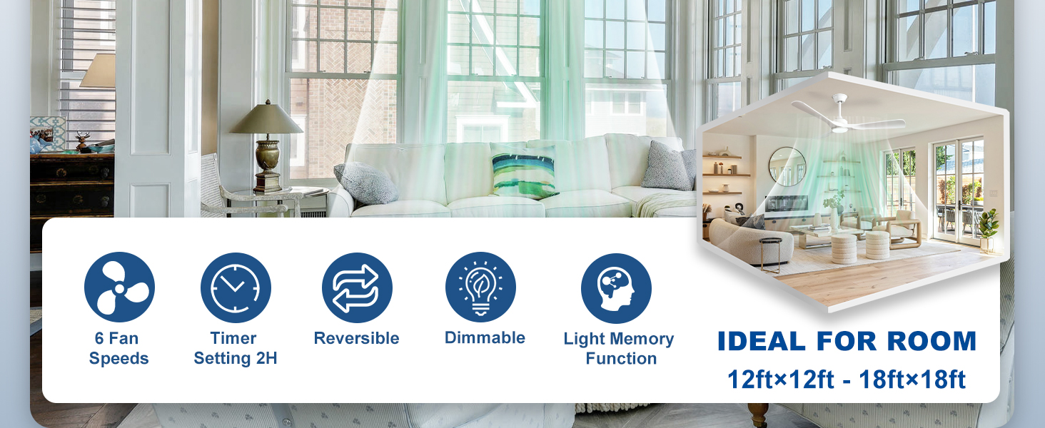 Depuley Потолочний вентилятор з підсвічуванням для вулиці: LED лампа з вентилятором для саду, тераси - 132см, з пультом керування, для вітальні, ресторану, офісу (Білий, 52 дюйми)