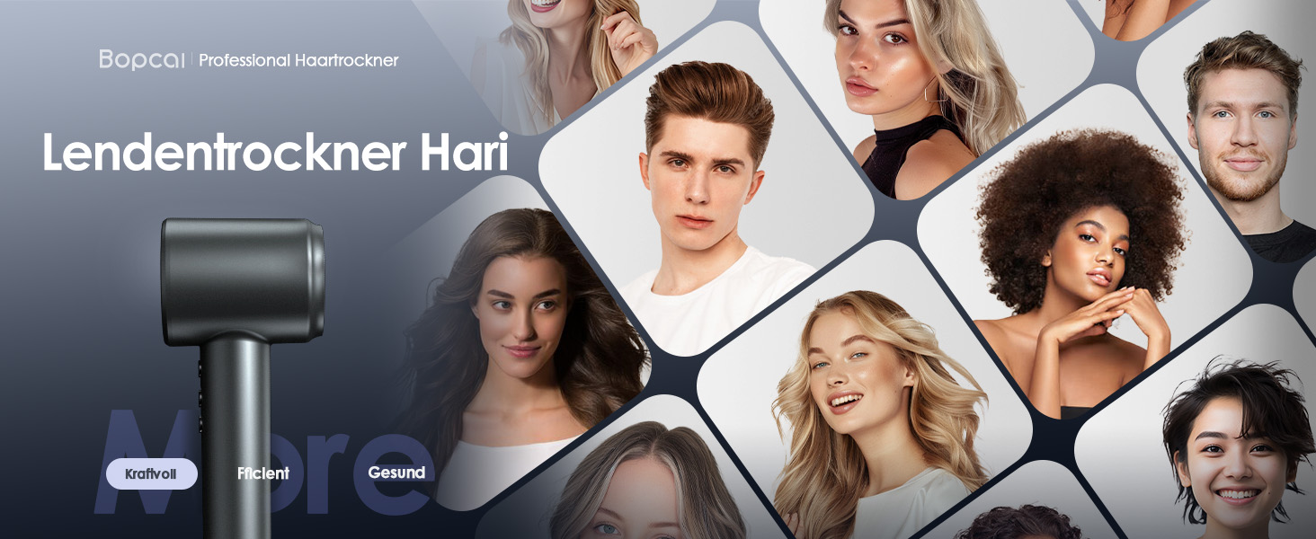 Іонізатор волосся Bopcal, 160000 об/хв, 500 млн іонів, з насадкою-дифузором, професійний фен для дому, салону, подорожей, 12 режимів, чорний