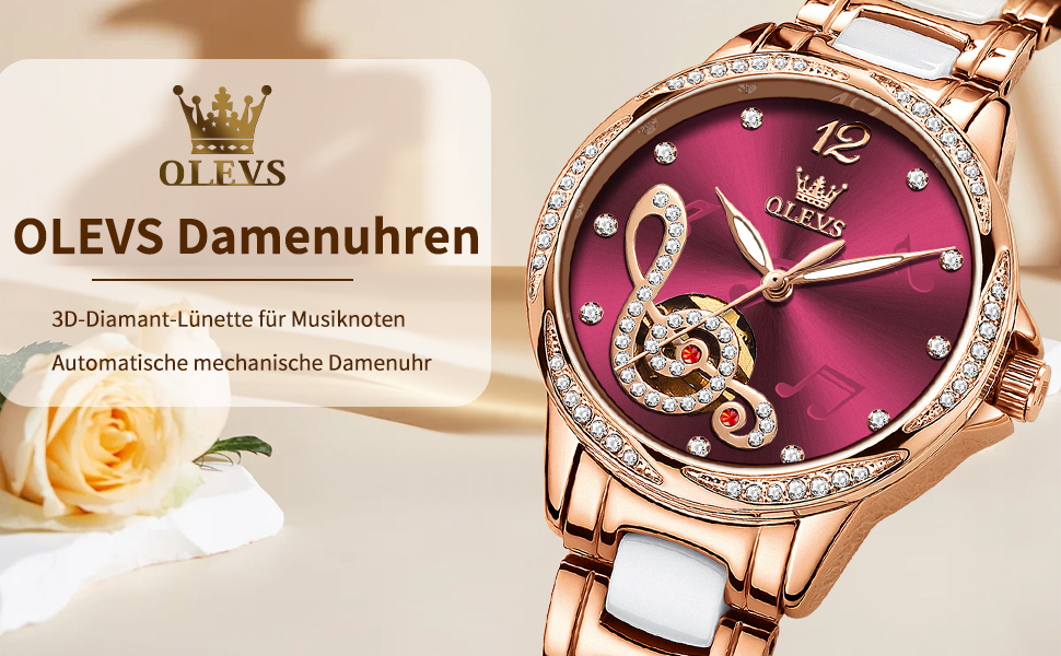 Годинник жіночий OLEVS рожеве золото з серцем-діамантом, чорно-білий циферблат, кварц, водонепроникний, комплект з браслетом, годинники для жінок (6656 Білий)