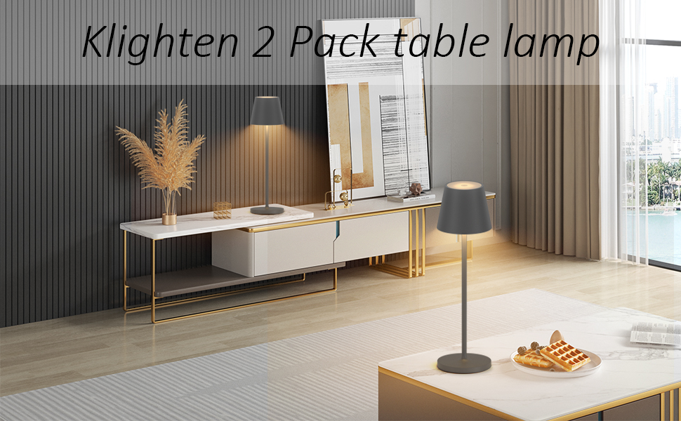 LED акумуляторна настільна лампа Klighten 2 шт. з регулюванням яскравості, для дому та вулиці, з USB зарядкою, 3000K, IP54, алюміній (темно-сірий)