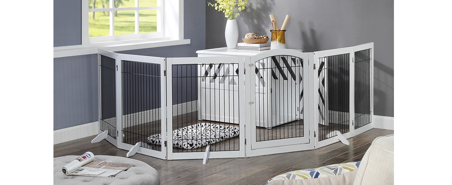 Захисне металеве ґратка для камінів Unipaws, огорожа для собак, 6 панелей, без свердління, для цуценят, 4 ніжки, білий колір