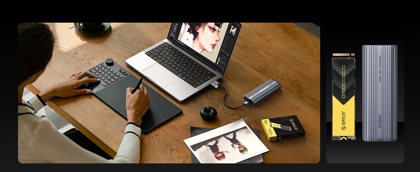 ORICO NVMe SSD 1TB PCIe 4.0 M.2 2280 Внутрішній SSD з радіатором для ПК та ноутбуків (7000 MB/s чтение, 6500 MB/s запись)