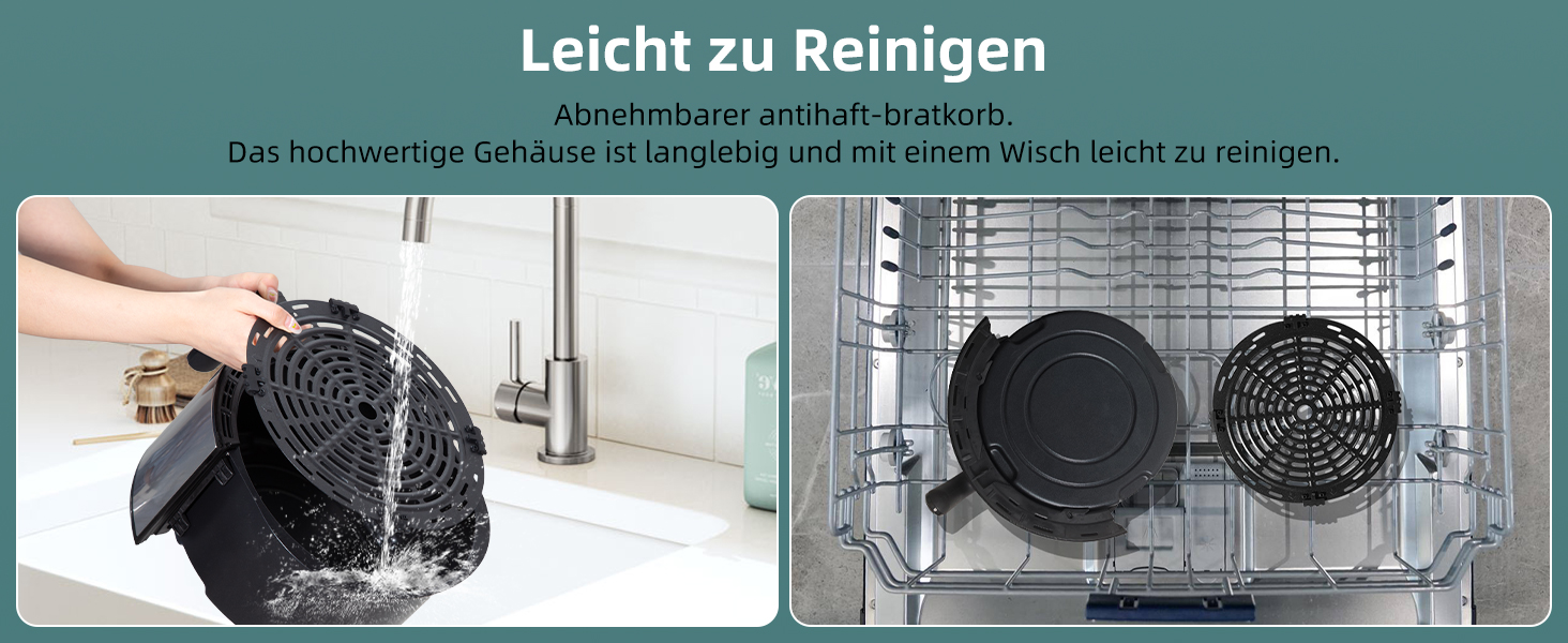 Електрична фритюрниця Uten 5.5L XXL з гарячим повітрям, 1700W, таймер, антипригарне покриття, для 2-8 осіб, чорна