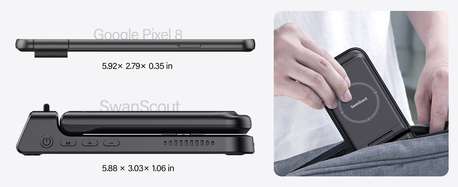 Бездротова зарядна станція 3-в-1 для Google Pixel Watch 3/2, Fitbit Versa 4/3, Sense 2/1, Samsung Galaxy S26 Ultra, iPhone 17 та Pixel Buds Pro 2 - SwanScout 703G2 (Чорний)