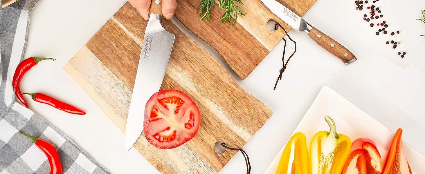 Ніж кухарський Moritz & Moritz 20 см - професійний, з нержавіючої сталі, з ергономічною ручкою з акації