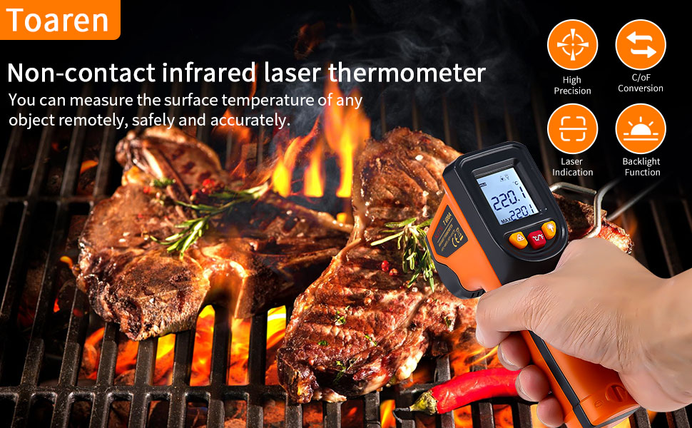Інфрачервоний термометр цифровий -50°C～600°C: інструмент для вимірювання температури з лазерним цілевказівником та LCD дисплеєм (не для вимірювання температури тіла людини)