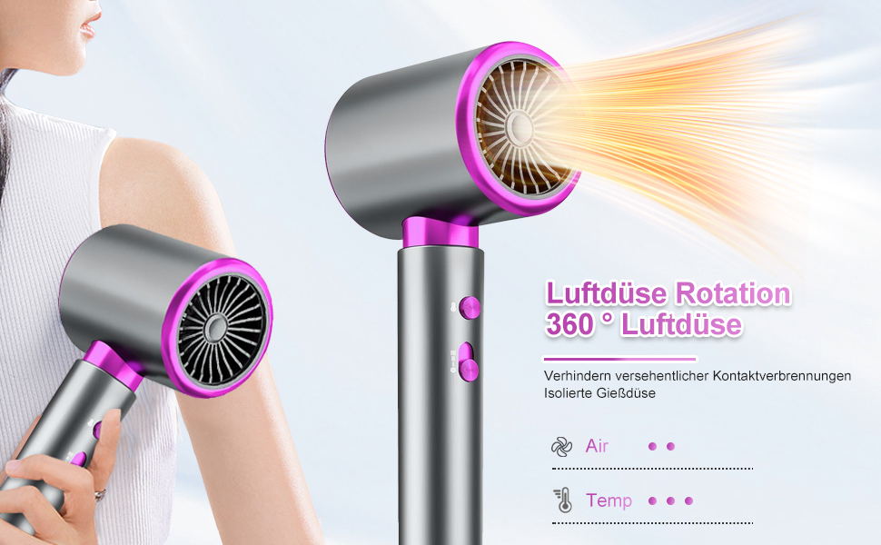 Професійний фен CUBTEM 2400W з іонізацією, для подорожей, 3 температури/2 швидкості, захист від перегріву, білий/сірий