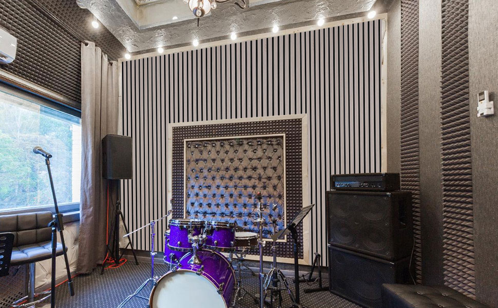 Акустичні панелі з дерева та фетру 120x60 см, набір 4 шт (2,88 м²), звукопоглинаюча стінова облицовка для покращення акустики приміщення, колір Чорний горіх