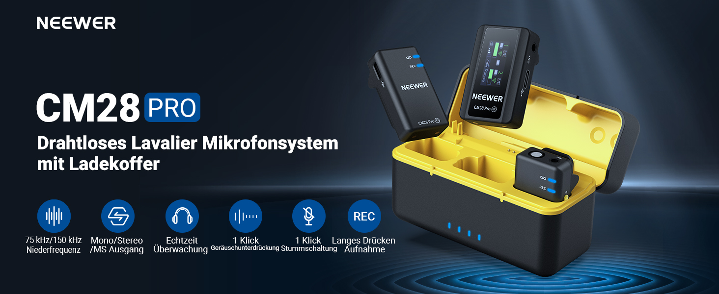 NEEWER CM28 Pro: Бездротове мікрофону з пригніченням шуму, 150м радіус дії, сумісний з iPhone, iPad, Android, DJI, Insta360, PC, Mac