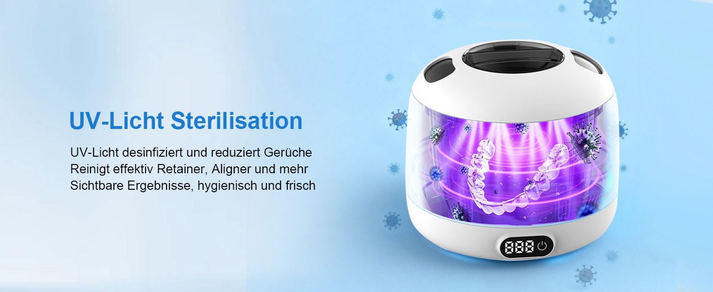 Ультразвуковий очищувач 45000 Гц з УФ-дезінфекцією 220 мл для зубних протезів, брекетів, ювелірних виробів - білий