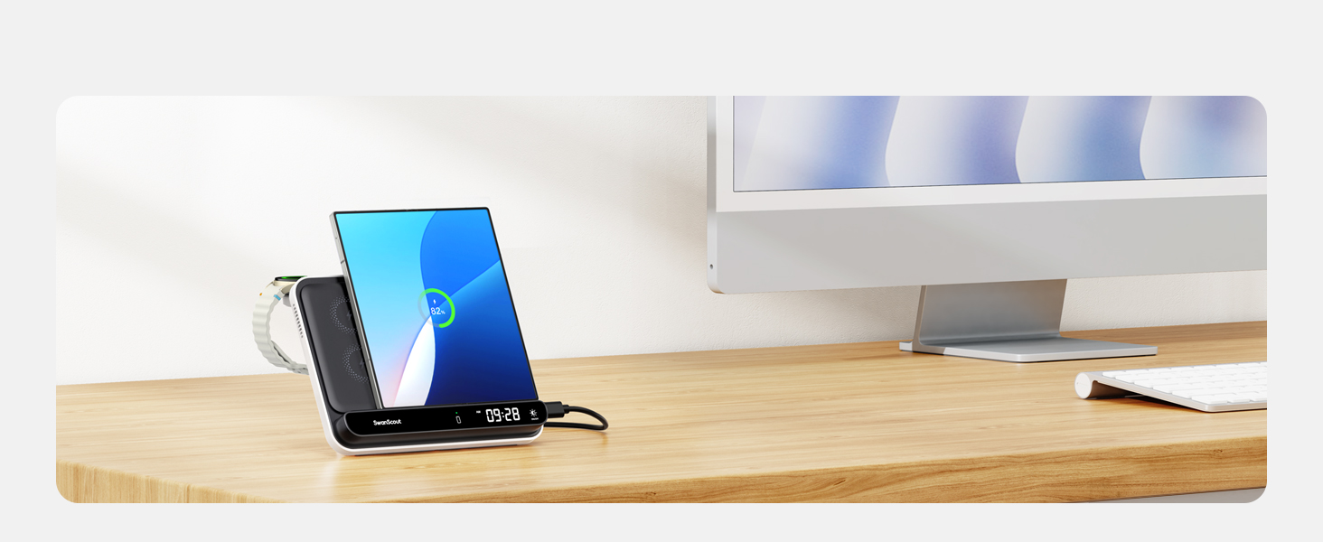 Бездротова зарядка SwanScout 30W для Samsung Galaxy Z Fold 7/S25 Ultra/S25, iPhone 17/16, Galaxy Watch 8/7/6 – швидка зарядка