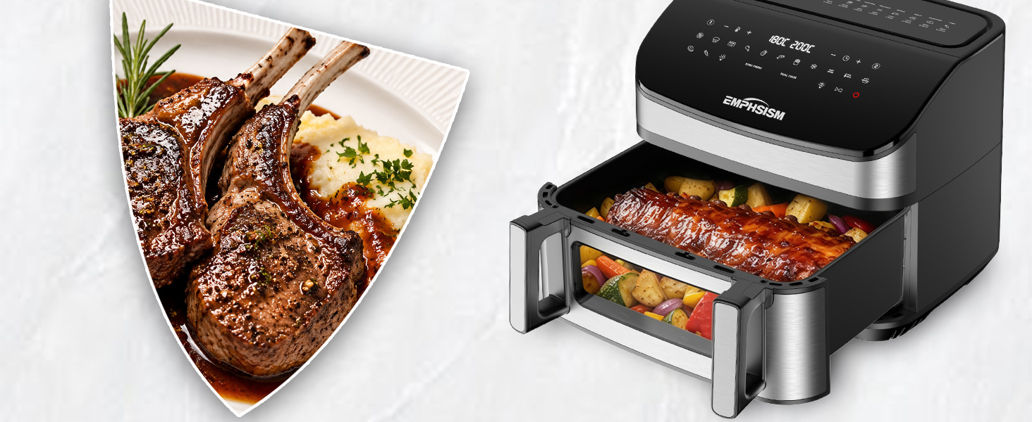 Аерофритюрниця 12л 2 камери 2600W XXL – Мультифритюрниця з верхнім та нижнім нагріванням, 13-в-1 з оглядовим вікном та підсвіткою, для сім'ї 4-7 осіб