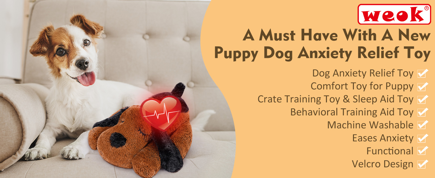 Heartbeat Puppy Plush Dog Toy, Puppy Heartbeat Stuffed Animal for Dogs Anxiety Relief Behavior Aid Toy, Heartbeat Plush Toys for Dogs (dark brown)