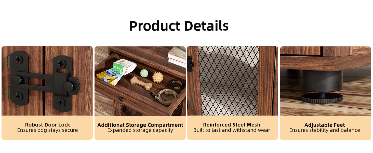 Клітка для собак VOWNER з дерева, 3 двері, з ящиком, 51x60x62 см, для собак до 20 кг, горіховий колір
