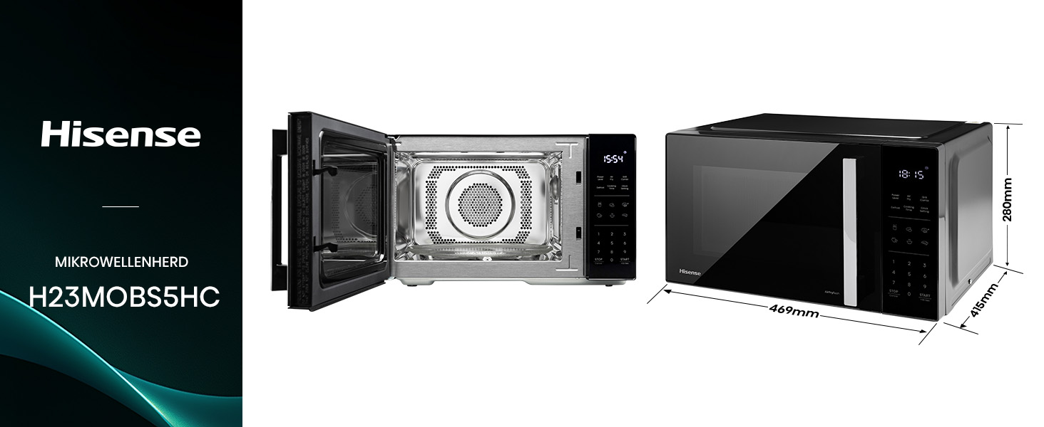 Мікрохвильова піч Hisense H23MOBS5HC 23 л, 900 Вт, AirFry, 4 в 1, чорна