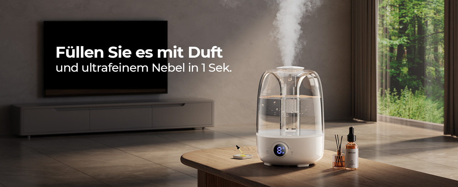 Зволожувач повітря Homvana 4L з верхнім наповненням, охолоджувальний туман, 40 годин роботи, дифузор, для дитячої кімнати, рослин, не містить BPA, ароматерапія (чорний)