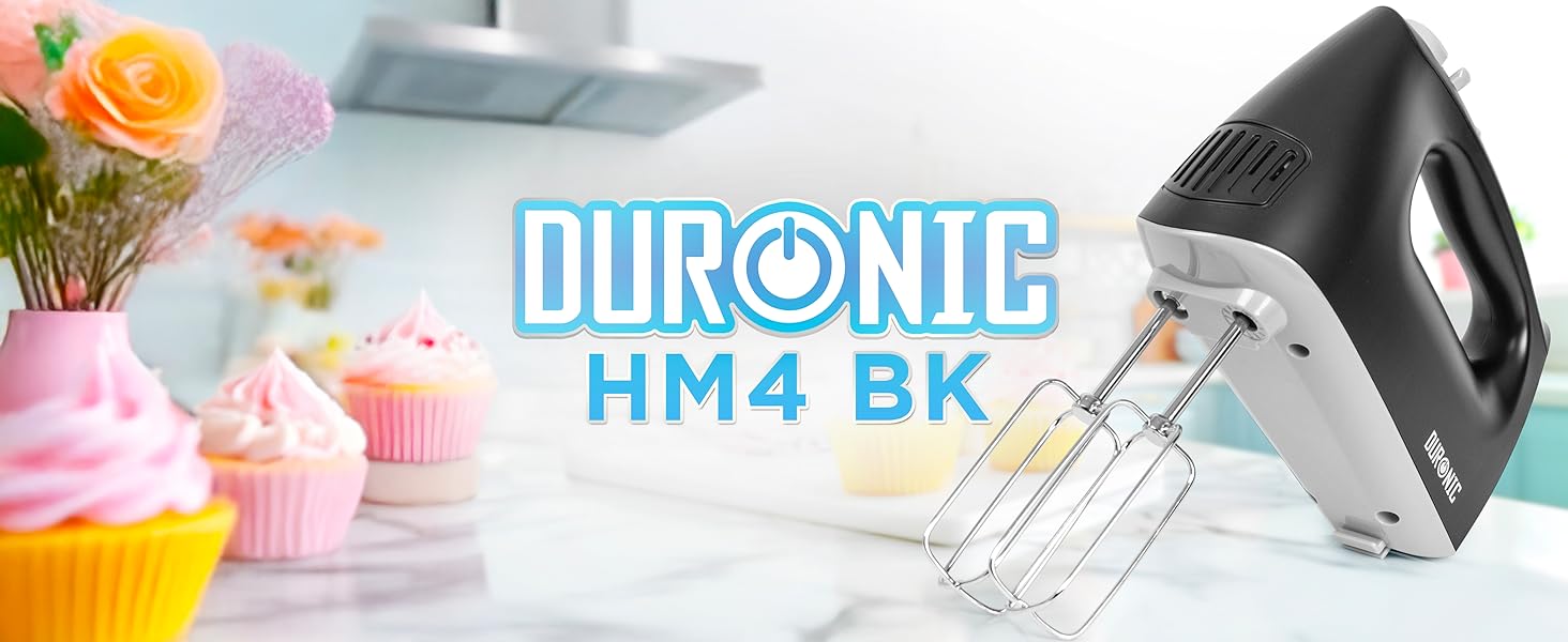 Ручний міксер Duronic HM4 BK 400W з набором насадок: вінчики, гаки для тіста, для випічки, тіста та збивання яєць
