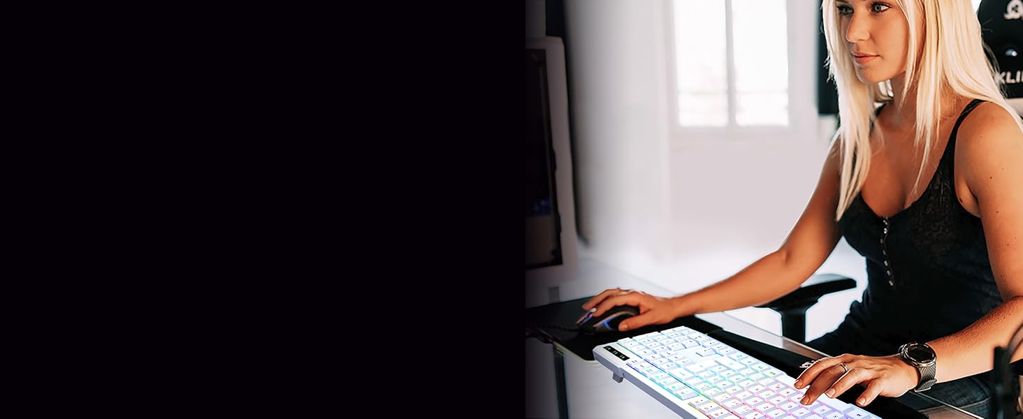 KLIM Chroma Wireless Gaming Tastatur: Бездротова ігрова клавіатура з RGB підсвічуванням, тиха, ергономічна, водонепроникна, для PC, Mac, PS4, PS5